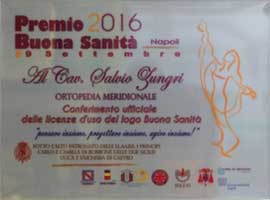 Ortopedia Meridionale Dott. Salvio Zungri Srl: attestato premio "Buona Sanità" 2016