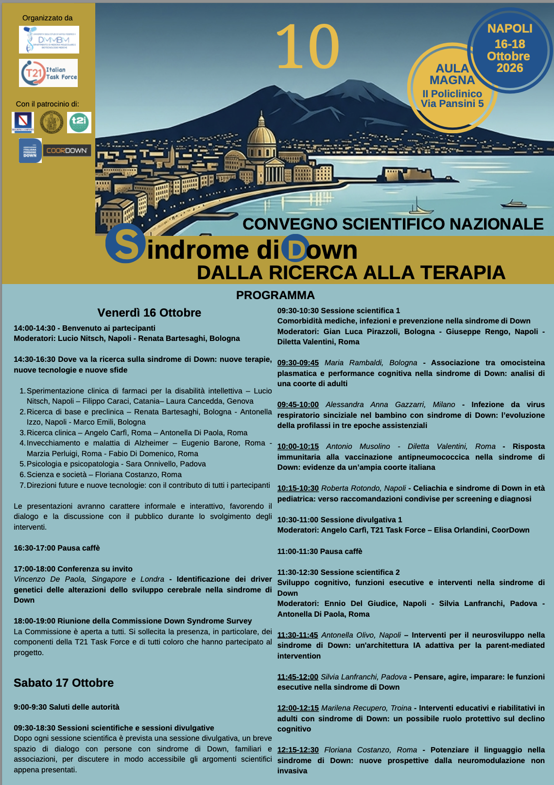 16-18/10/26: Sindrome di Down: dalla ricerca alla terapia @ Federico II