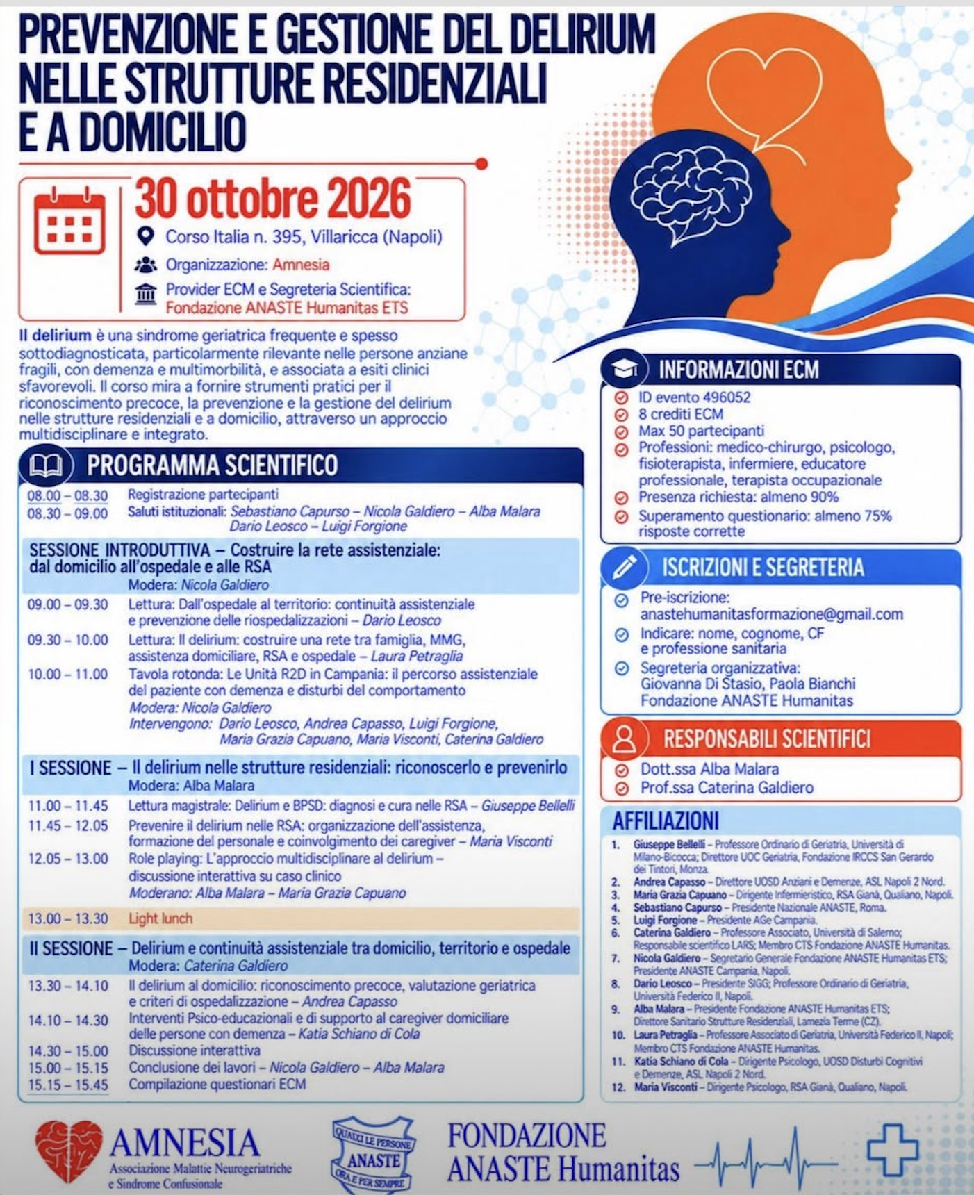 30/10/26: PREVENZIONE E GESTIONE DEL DELIRIUM NELLE STRUTTURE RESIDENZIALI E A DOMICILIO @ Anastè